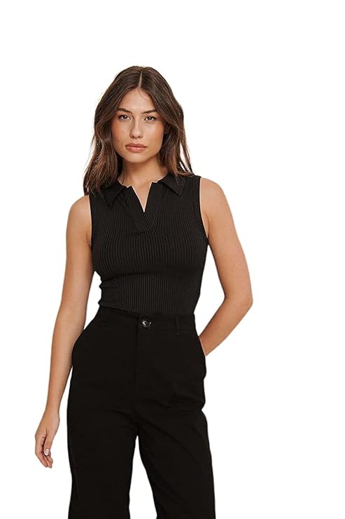 Solid Sleeveless Western Stylish Cotton-Rib Top for Women