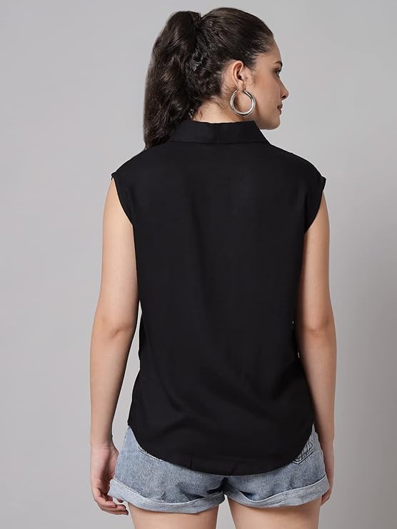 Women's Cotton Blend Regular Fit Solid Casual Sleeveless Shirt