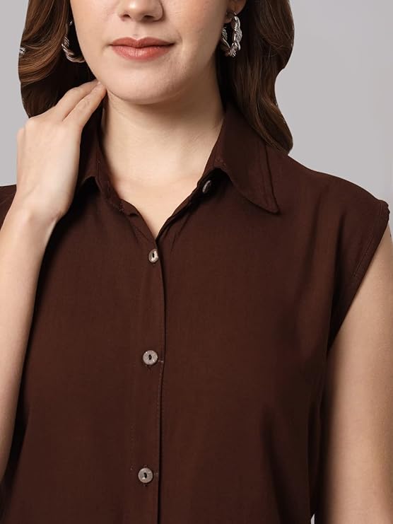 Women's Cotton Blend Regular Fit Solid Casual Sleeveless Shirt