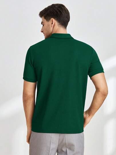 Men's Regular Fit T-Shirt with Half Sleeve Chain Polo Collar V-Neck