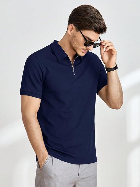 Men's Regular Fit T-Shirt with Half Sleeve Chain Polo Collar V-Neck