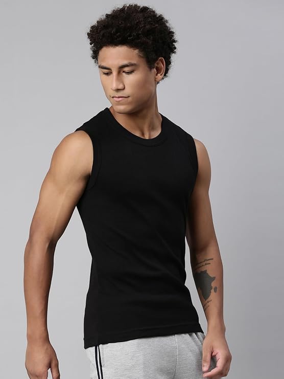Men's Cotton Regular Black Fit Vest