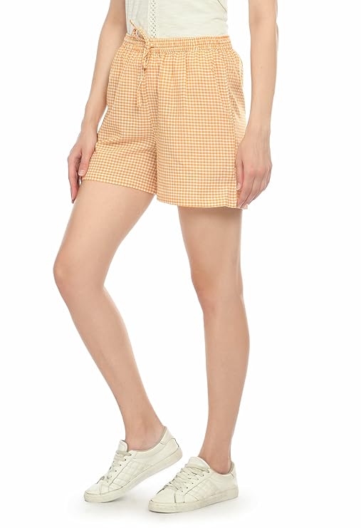 Casual Cotton Checkered Regular Fit Nightwear Lounge Shorts for Women