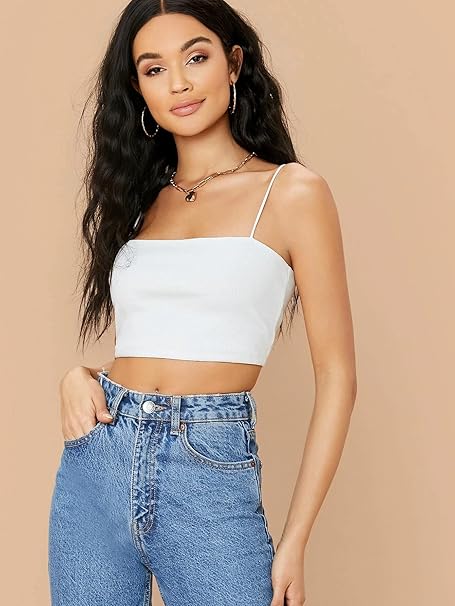 Solid Sleeveless Western Stylish Cotton Cami Crop Top for Women