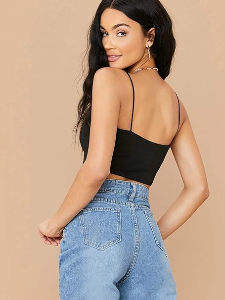 Solid Sleeveless Western Stylish Cotton Cami Crop Top for Women