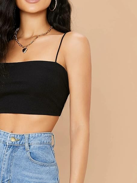 Solid Sleeveless Western Stylish Cotton Cami Crop Top for Women