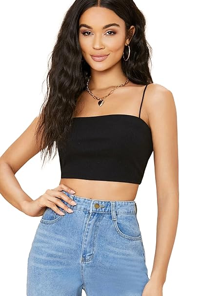 Solid Sleeveless Western Stylish Cotton Cami Crop Top for Women