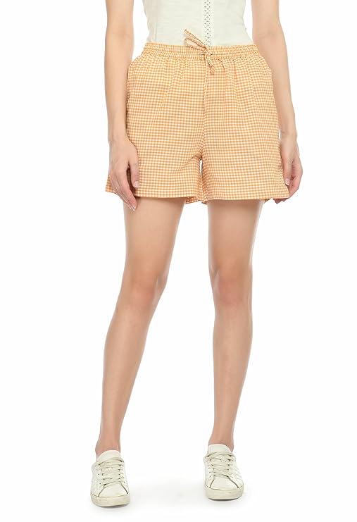 Casual Cotton Checkered Regular Fit Nightwear Lounge Shorts for Women