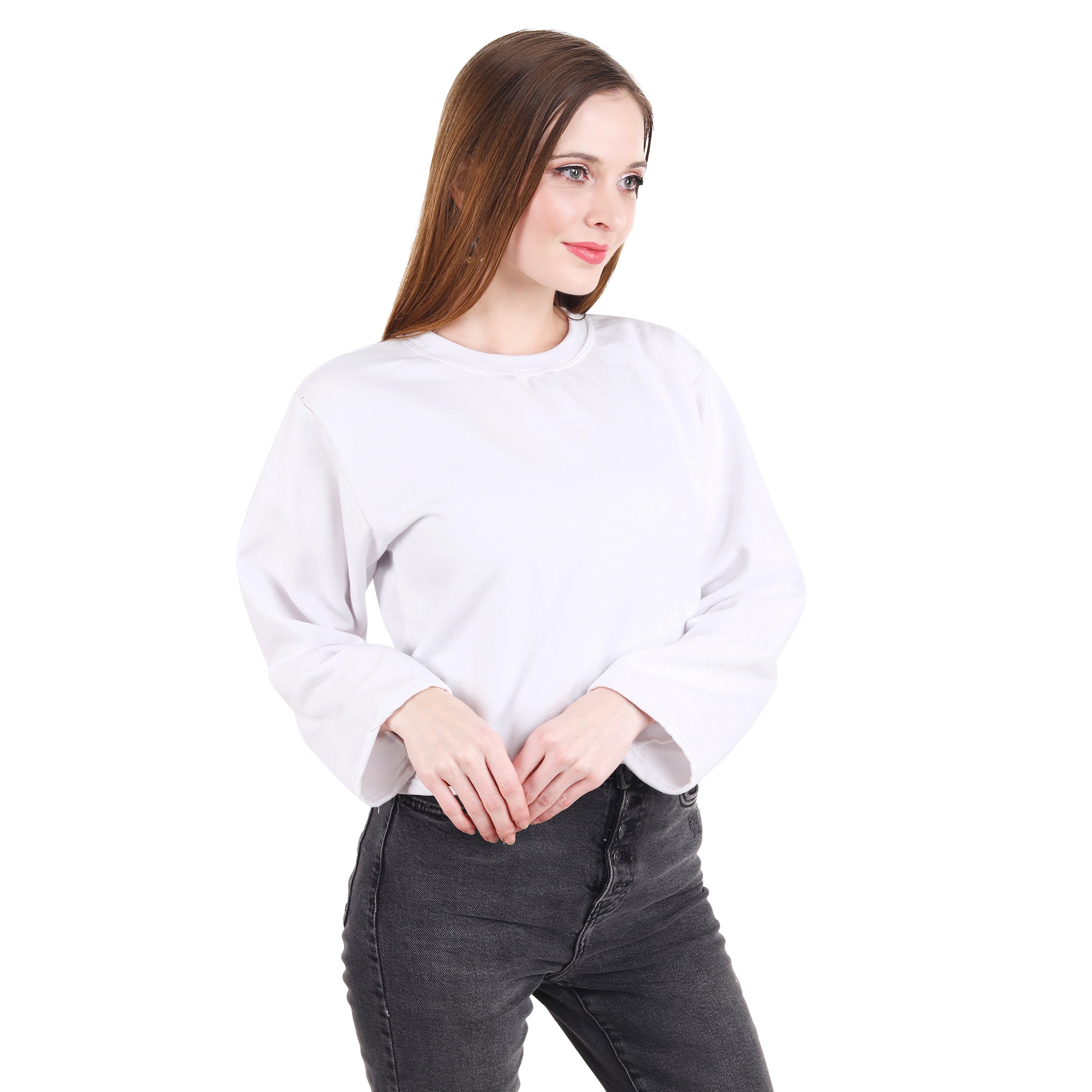Casual Trendy Stylish Latest Fleece Fabric Crop Sweatshirt For Women