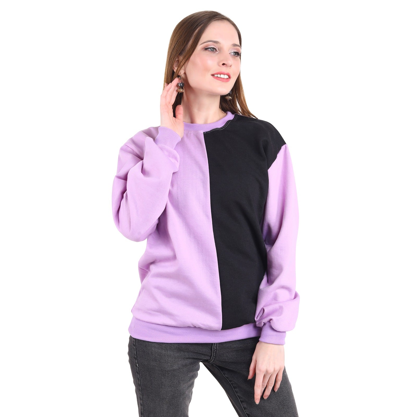 Casual Trendy Stylish Latest Fleece Fabric Dual Tone Sweatshirt For Women