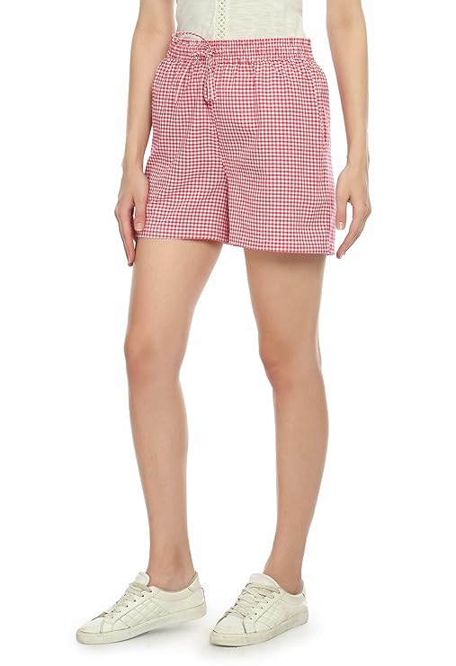 Casual Cotton Checkered Regular Fit Nightwear Lounge Shorts for Women