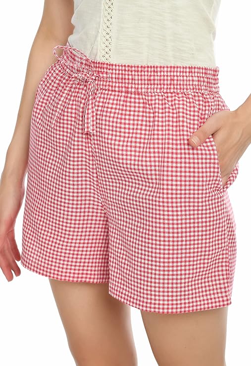Casual Cotton Checkered Regular Fit Nightwear Lounge Shorts for Women