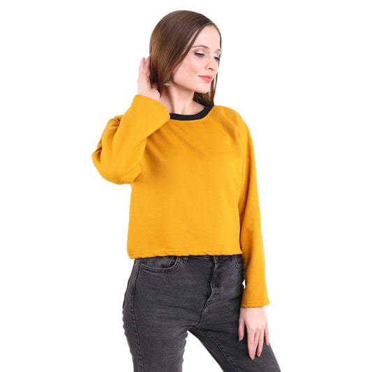 Casual Trendy Stylish Latest Fleece Fabric Crop Sweatshirt For Women