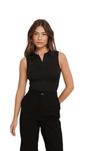 Solid Sleeveless Western Stylish Cotton-Rib Top for Women