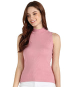 Solid Sleeveless Western Stylish Cotton-Rib Top for Women