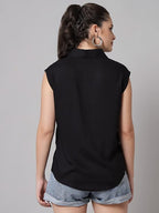 Women's Cotton Blend Regular Fit Solid Casual Sleeveless Shirt