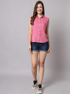 Women's Cotton Blend Regular Fit Solid Casual Sleeveless Shirt