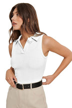 Solid Sleeveless Western Stylish Cotton-Rib Top for Women