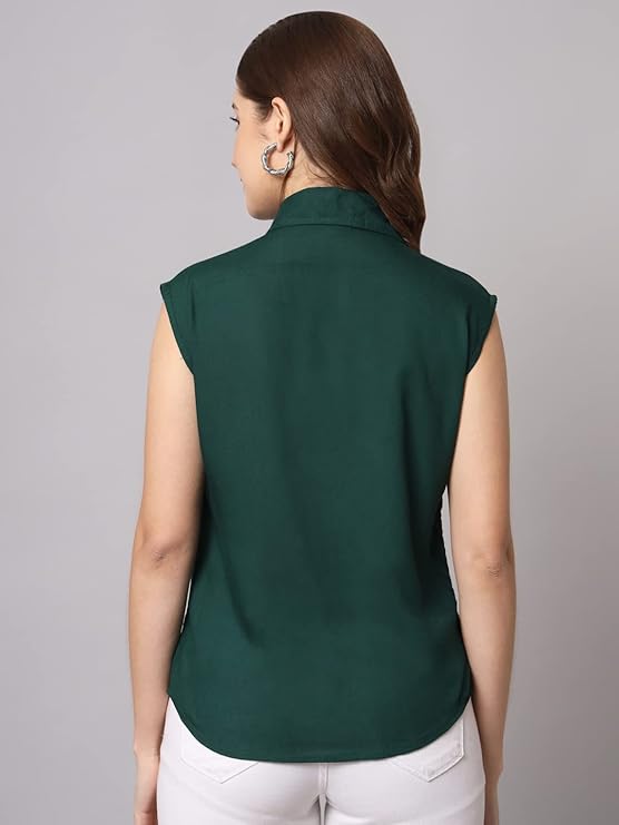 Women's Cotton Blend Regular Fit Solid Casual Sleeveless Shirt