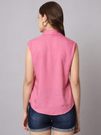Women's Cotton Blend Regular Fit Solid Casual Sleeveless Shirt