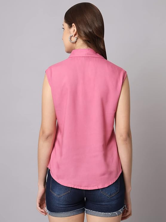 Women's Cotton Blend Regular Fit Solid Casual Sleeveless Shirt