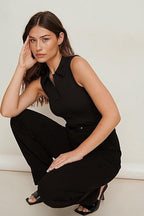 Solid Sleeveless Western Stylish Cotton-Rib Top for Women