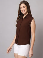 Women's Cotton Blend Regular Fit Solid Casual Sleeveless Shirt