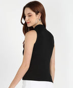 Solid Sleeveless Western Stylish Cotton-Rib Top for Women