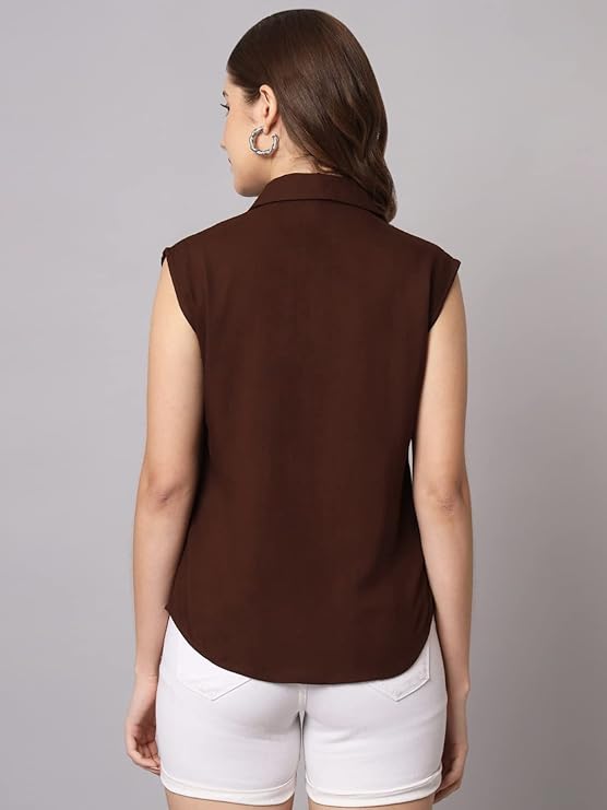 Women's Cotton Blend Regular Fit Solid Casual Sleeveless Shirt