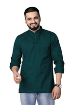 Cotton Blend Solid Casual Regular Fit Mandarin/Chinese Collar Short Kurta for Men