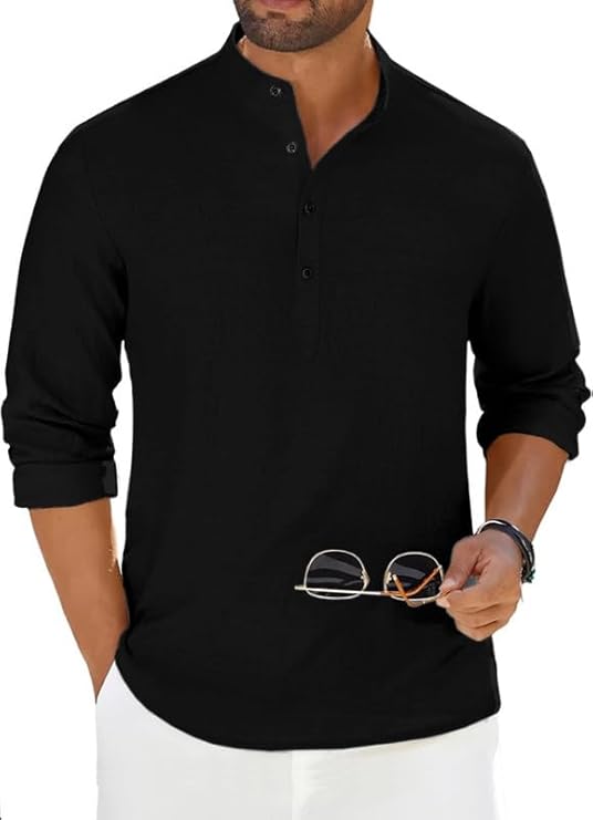 Cotton Blend Solid Casual Regular Fit Mandarin/Chinese Collar Short Kurta for Men