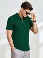 Men's Regular Fit T-Shirt with Half Sleeve Chain Polo Collar V-Neck