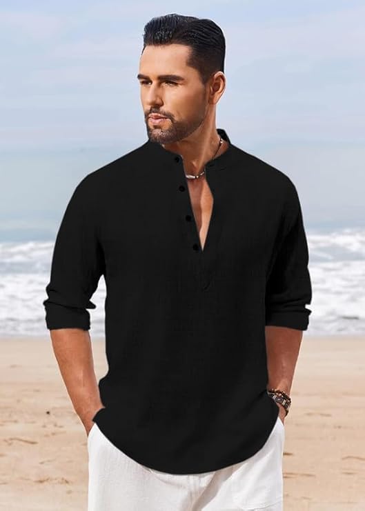 Cotton Blend Solid Casual Regular Fit Mandarin/Chinese Collar Short Kurta for Men