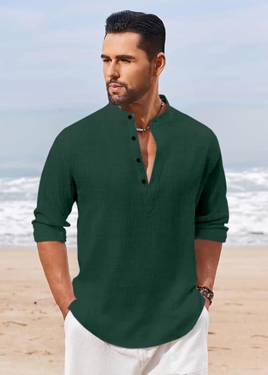 Cotton Blend Solid Casual Regular Fit Mandarin/Chinese Collar Short Kurta for Men