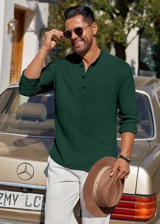 Cotton Blend Solid Casual Regular Fit Mandarin/Chinese Collar Short Kurta for Men