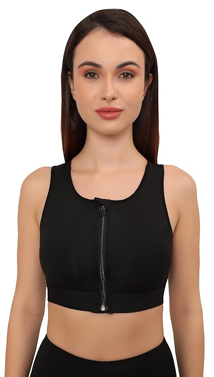 Solid Sleeveless Western Stylish Zip Lock Cotton Bra for Women