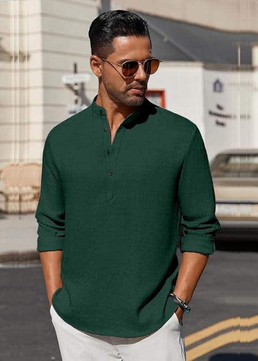 Cotton Blend Solid Casual Regular Fit Mandarin/Chinese Collar Short Kurta for Men