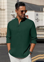 Cotton Blend Solid Casual Regular Fit Mandarin/Chinese Collar Short Kurta for Men