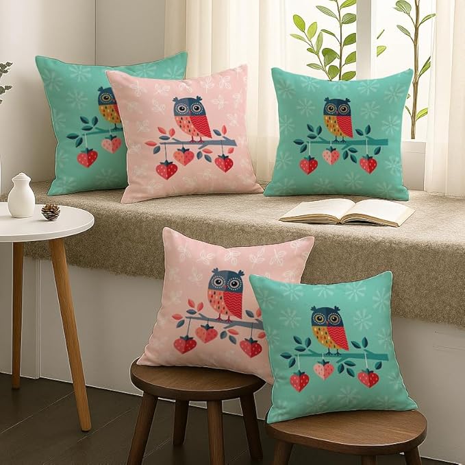 Pieces One Set Owl Printed Design Cushion's Cover Set.
