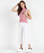 Solid Sleeveless Western Stylish Cotton-Rib Top for Women