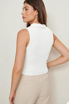 Solid Sleeveless Western Stylish Cotton-Rib Top for Women