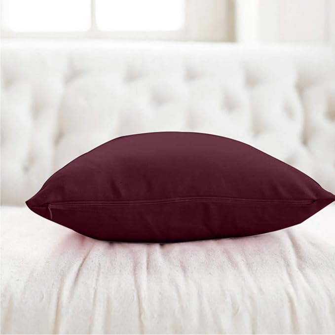 Wine Color Plain Cushion Cover Set Soft and Smooth Twill Cotton for Home Decor Sofa, Bed and Chairs