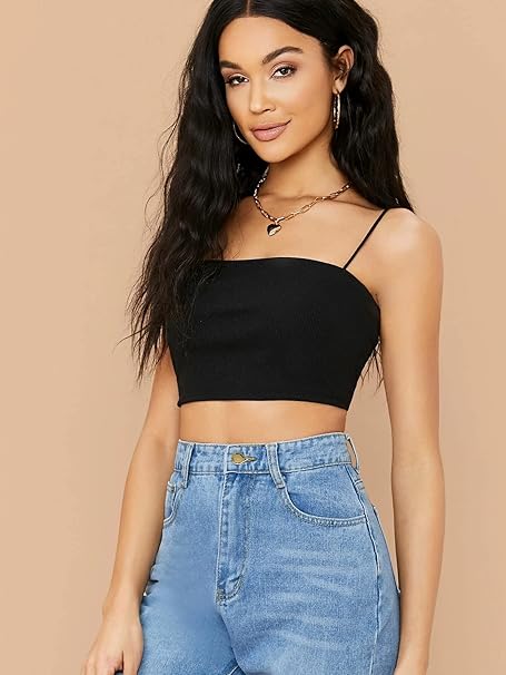 Solid Sleeveless Western Stylish Cotton Cami Crop Top for Women