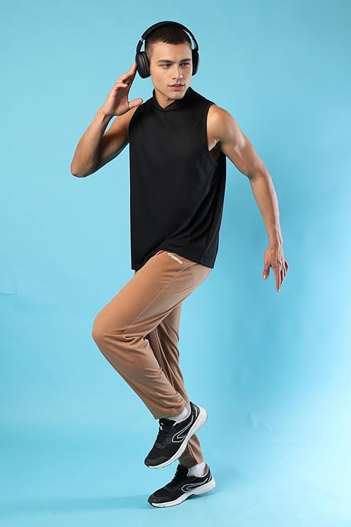 Men's Cotton Blend Regular Fit Sleeveless Gym Wear Solid Stylish Hoodie Round Neck T Shirt