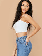 Solid Sleeveless Western Stylish Cotton Cami Crop Top for Women
