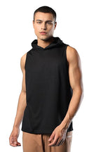 Men's Cotton Blend Regular Fit Sleeveless Gym Wear Solid Stylish Hoodie Round Neck T Shirt