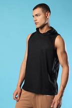 Men's Cotton Blend Regular Fit Sleeveless Gym Wear Solid Stylish Hoodie Round Neck T Shirt