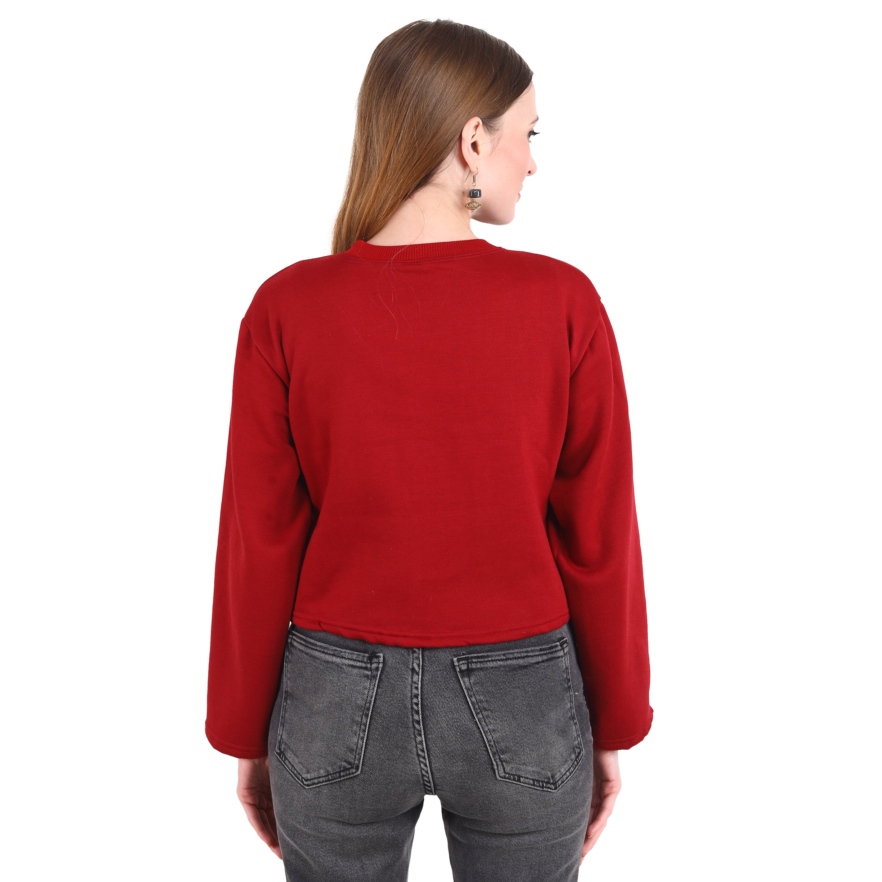 Casual Trendy Stylish Latest Fleece Fabric Crop Sweatshirt For Women