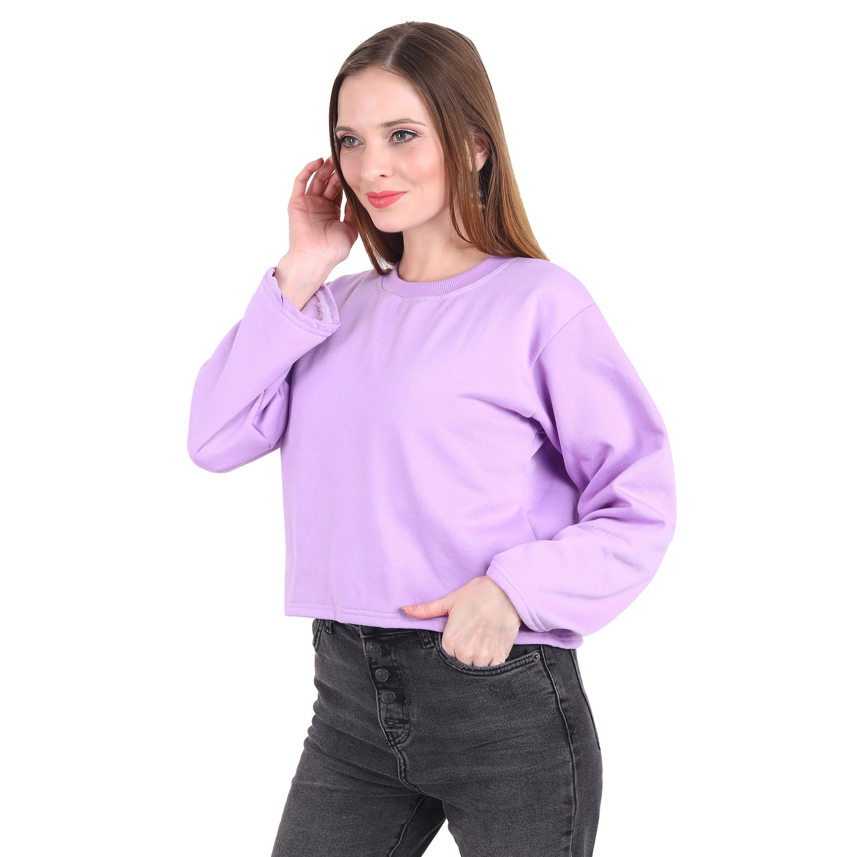 Casual Trendy Stylish Latest Fleece Fabric Crop Sweatshirt For Women