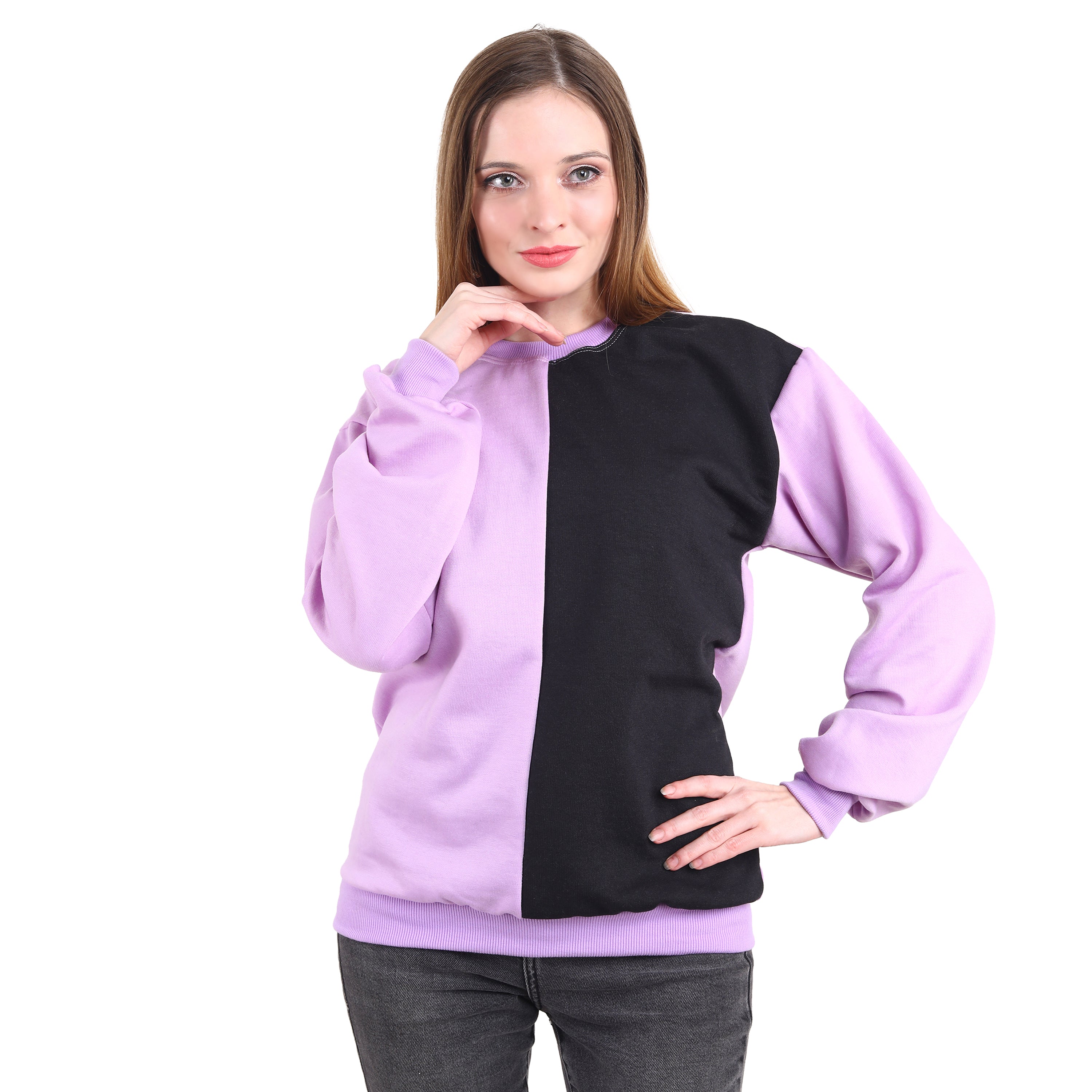 Casual Trendy Stylish Latest Fleece Fabric Dual Tone Sweatshirt For Women